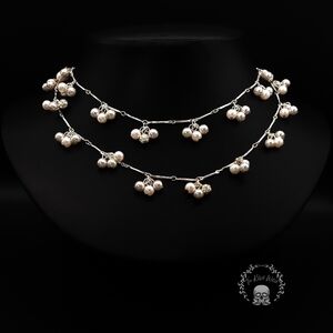 Chaps Long Faux Pearl and Rhinestone Dangle Necklace in Silver Tone